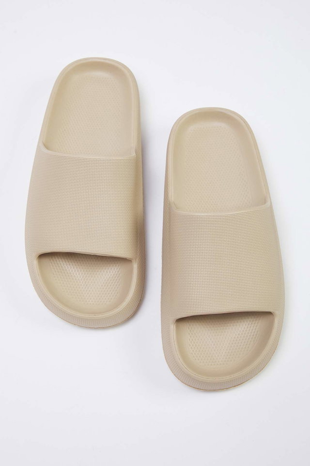 Beige - Beige Flat Light Sole Men's Slippers Takss25Te00028