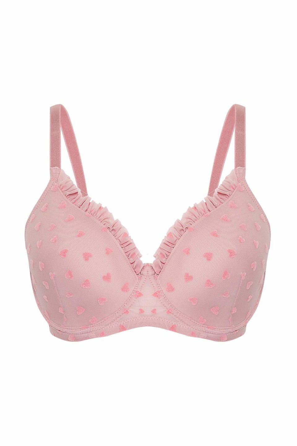 Flock Printed Heart Fixed Cup Adjustable Strap T-Shirt Bra Tbbss25Cw00011