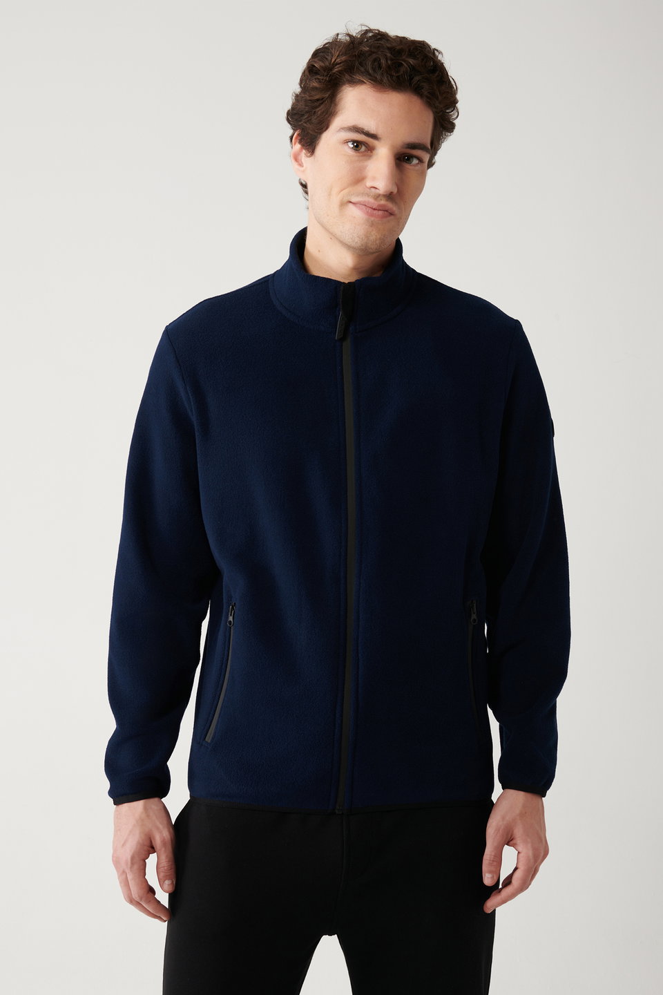 Men's basic stand collar fleece cardigan e001069