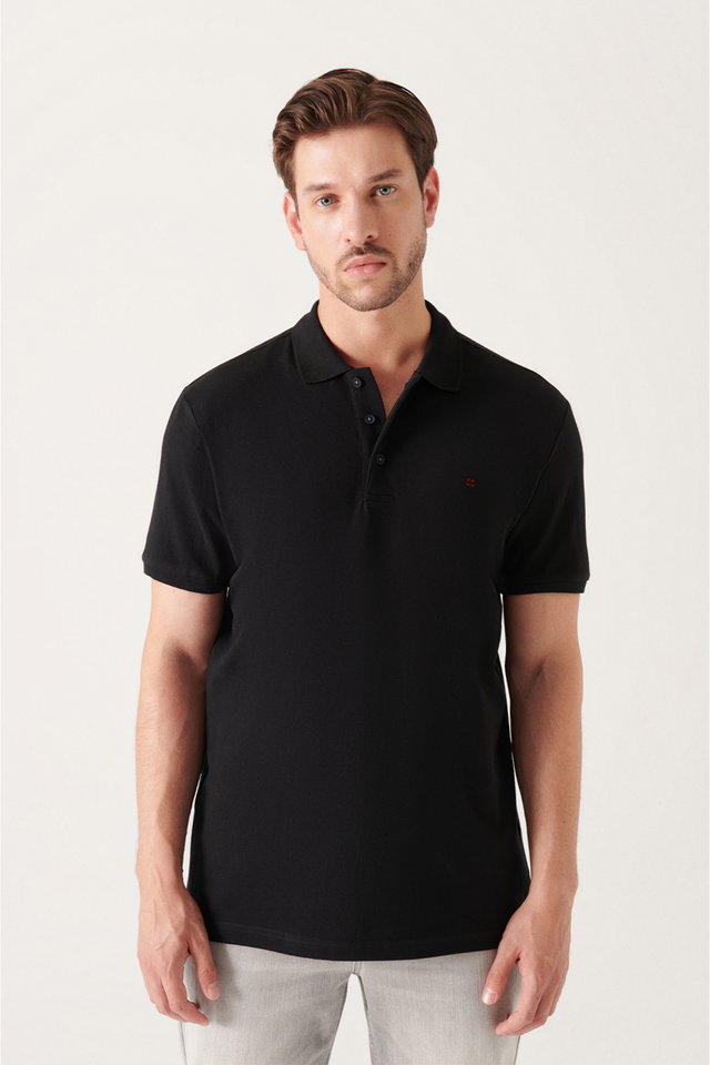 Black-1 - Men's black basic cotton polo collar t-shirt e001004