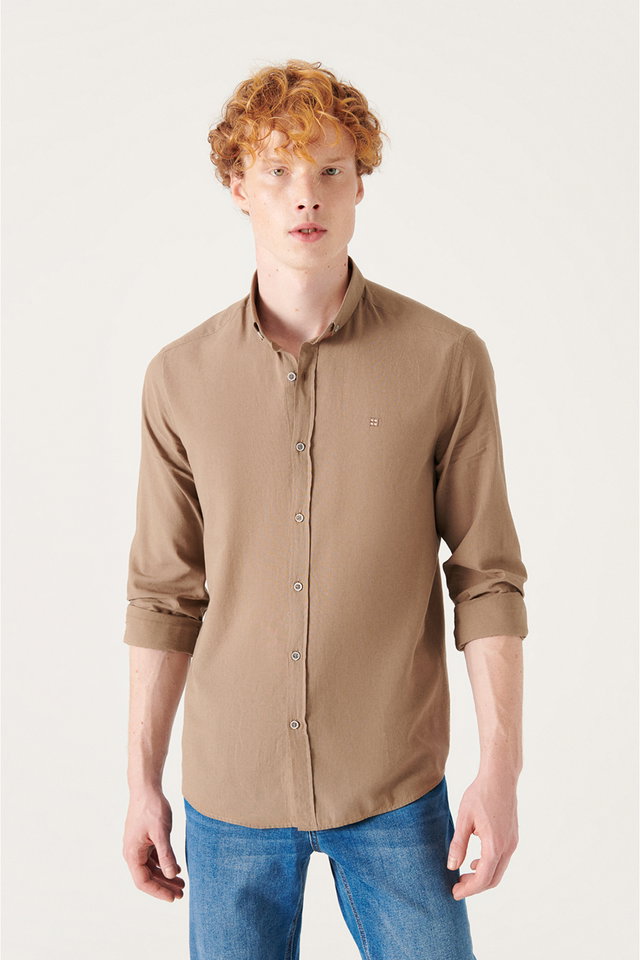 Mink - Men's mink button-down cotton slim fit regular shirt e002206