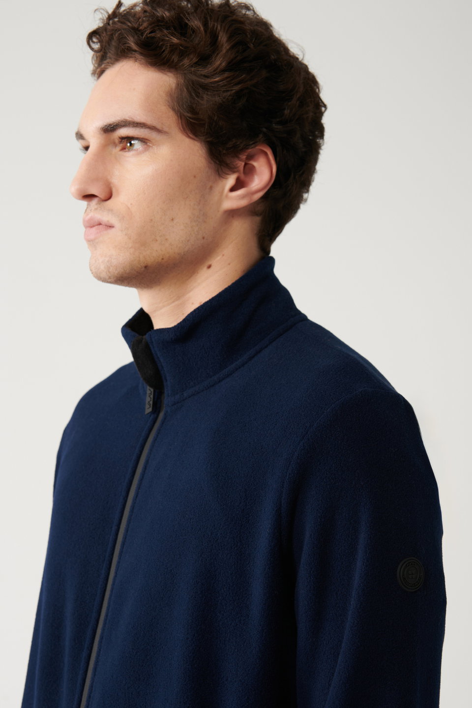 Men's basic stand collar fleece cardigan e001069