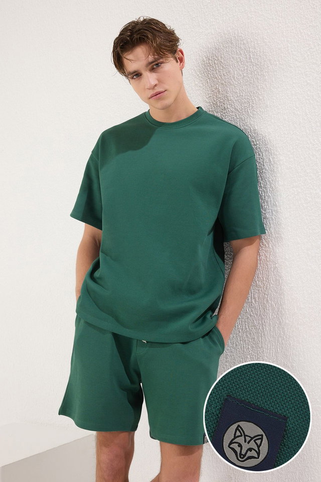 Emerald - Black Oversize Thick 100% Cotton Tshirt Shorts 2-Piece Tracksuit Set