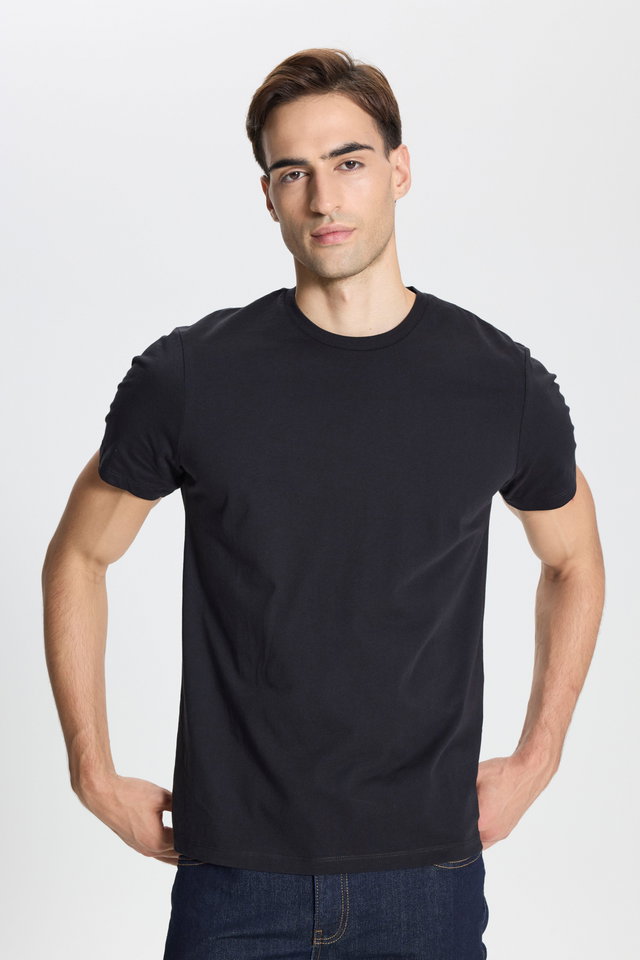 Black - Cotton Slim Fit Slim Fit Crew Neck Claret Red T-Shirt