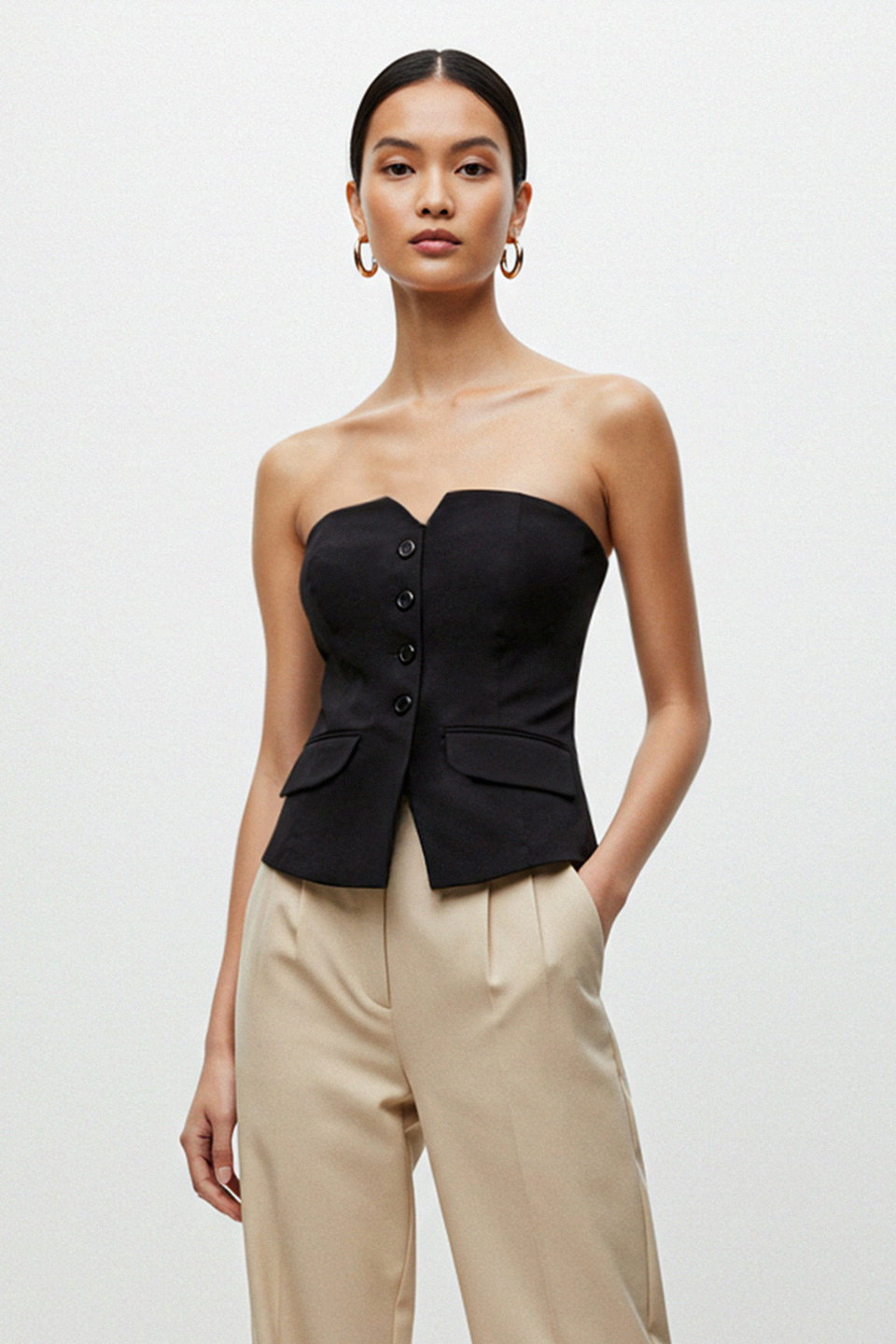 Slim Fit Strapless Crop Woven Vest TWOAW24YE00034