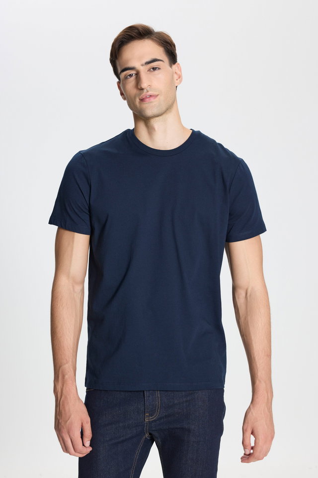Navy blue - Cotton Slim Fit Slim Fit Crew Neck Claret Red T-Shirt