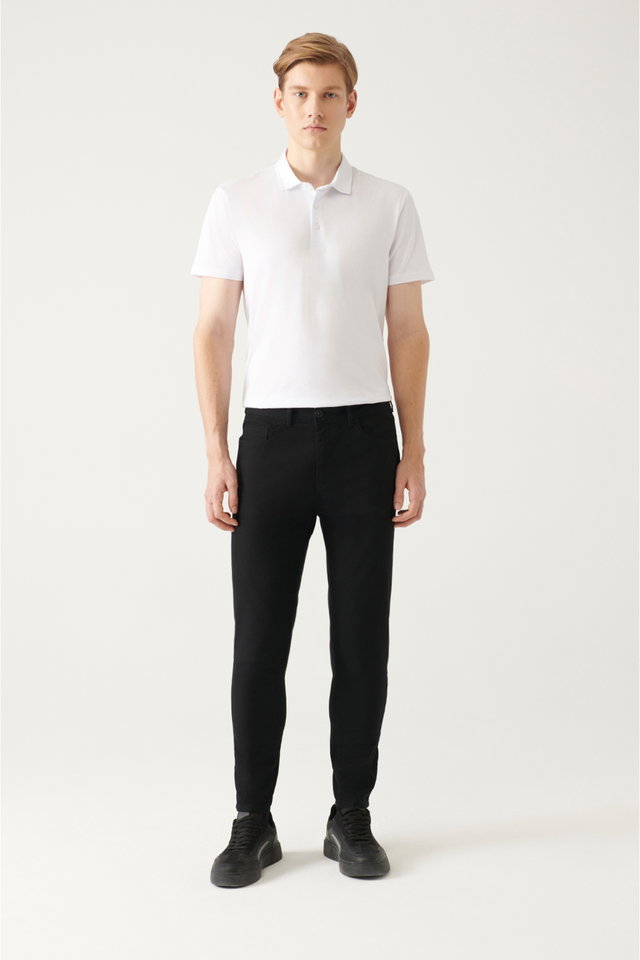 Black - Men's Black 5-Pocket Stretch Canvas Slim Fit Trousers B003001