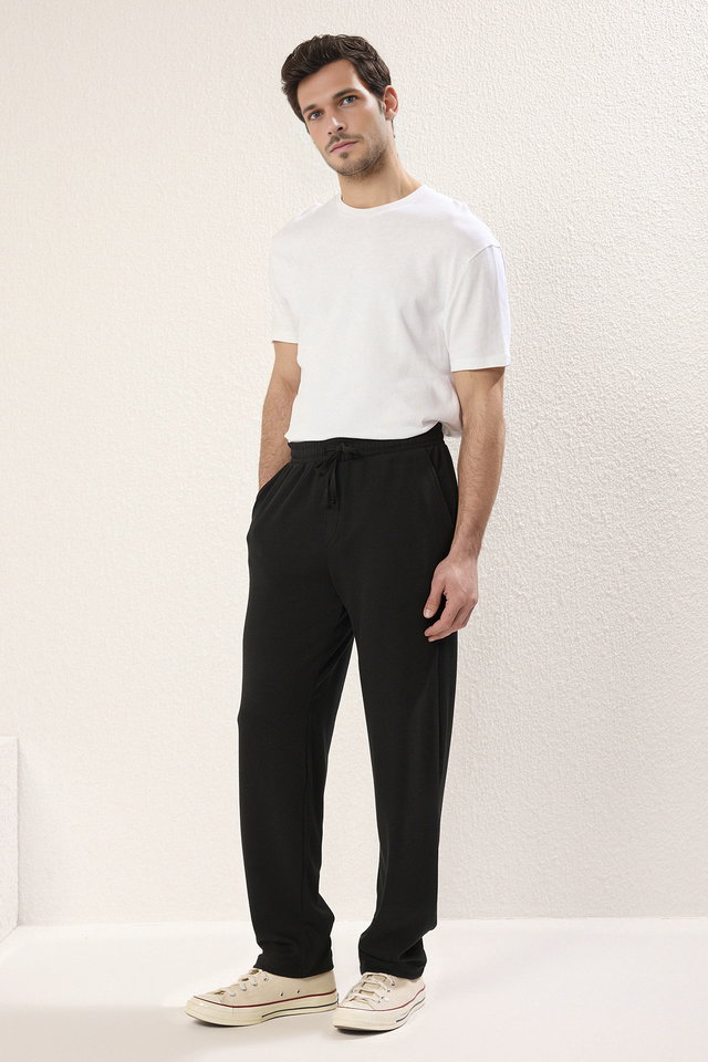Black - Black Comfortable Molded Camisole Flexible Knitted Fabric Trousers TMNSS25PL00005