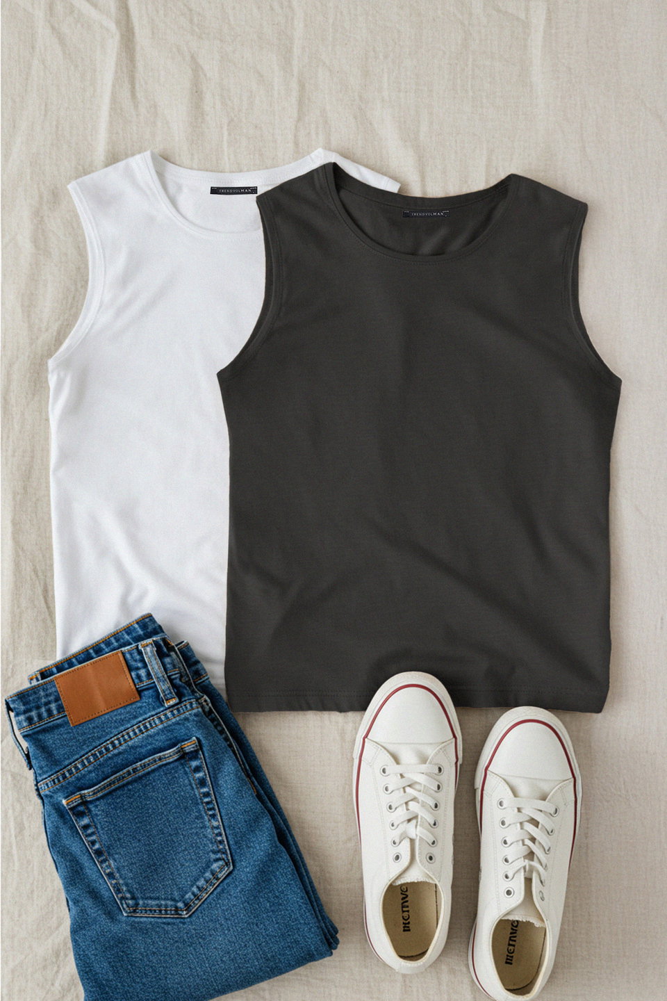 Basic 2 Pack Oversize/Wide Cut Cotton Sleeveless T-Shirt/Athlete TMNSS22AL0070