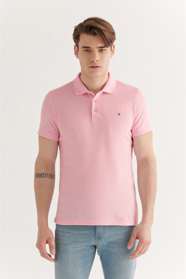 Light pink - Men's black basic cotton polo collar t-shirt e001004