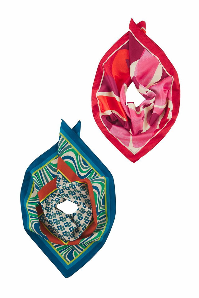 Multi-colored - Red Patterned 50*50 cm 2-Pack Scarf Accessory TWOSS25FU00000