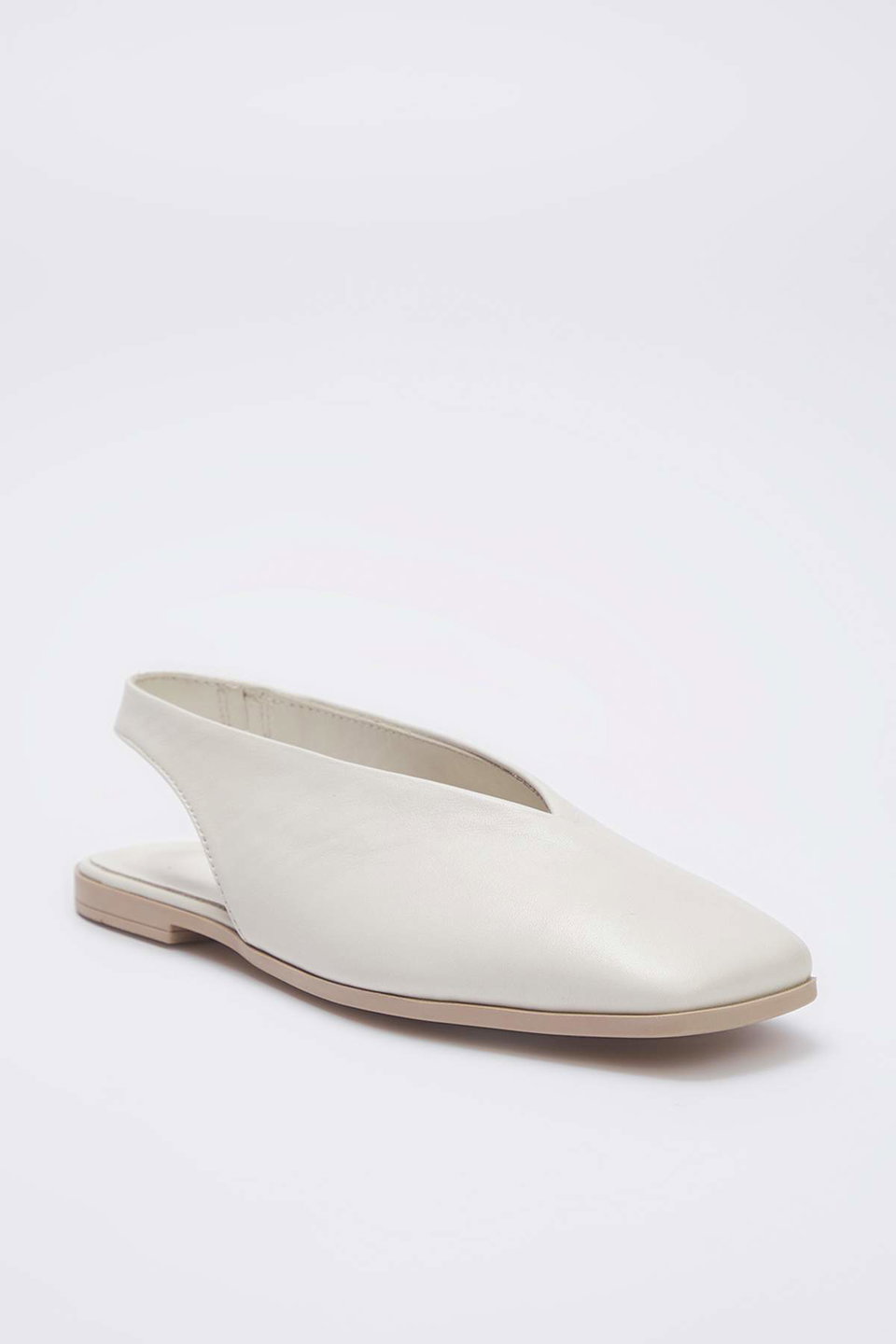 Genuine Leather Open Back Square Toe Women's Ballerinas TAKSS25BE00018