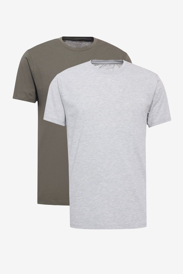 KHAKI-GRAY MELANGE - Slim Fit Crew Neck 3 Pack Basic T-Shirts