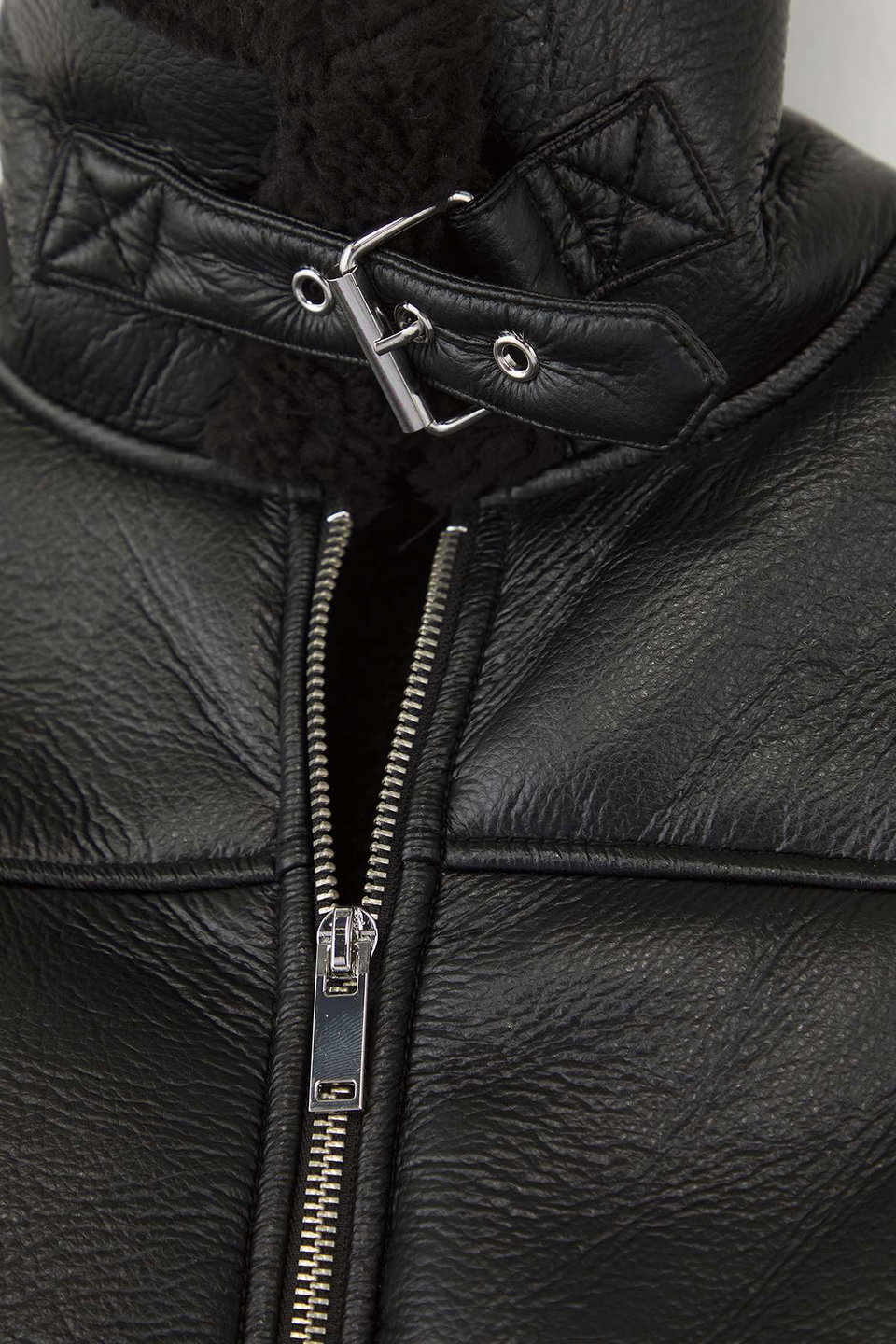 Regular Fit Plush Detailed Faux Leather Biker Jacket Coat TWOAW24MO00279