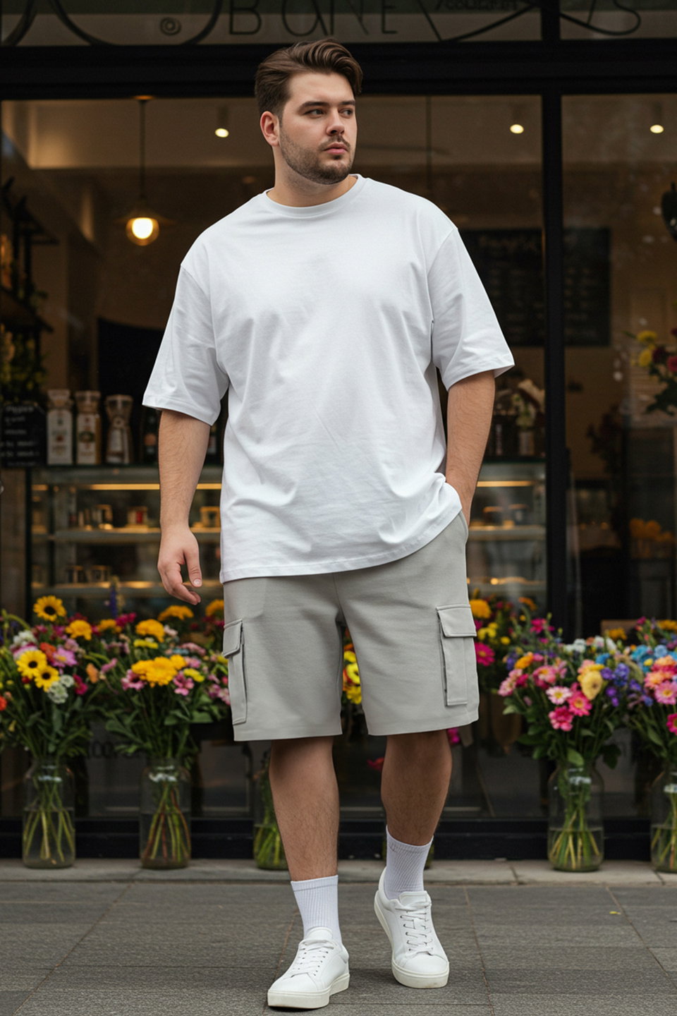Large Size Oversize/Wide Cut Hidden Cord Elastic Waist Cargo Pocket Labeled Shorts TMNSS25AP00005