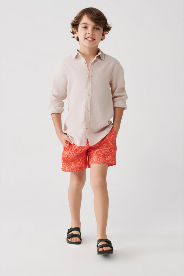 Orange - Boys Orange Quick Dry Printed Kids Swim Shorts A31Y3857