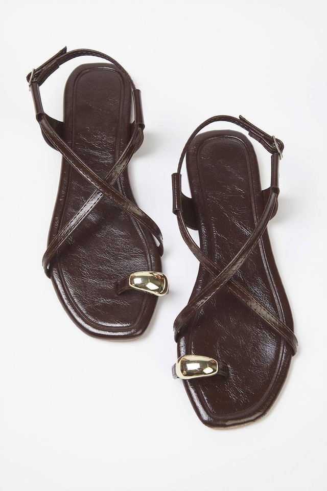 Dark brown - Dark Brown Gold Accessory Detailed Women's Sandals Takss25Sd00067