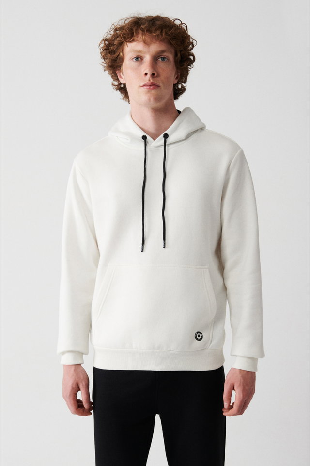 White - Men's Gray Hooded 3-Thread Raised Cotton Sweatshirt E001018