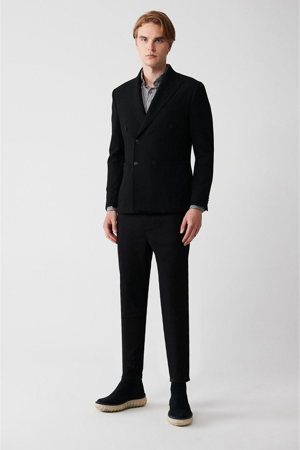Men's swallow collar unlined double breasted jacket a32y4052