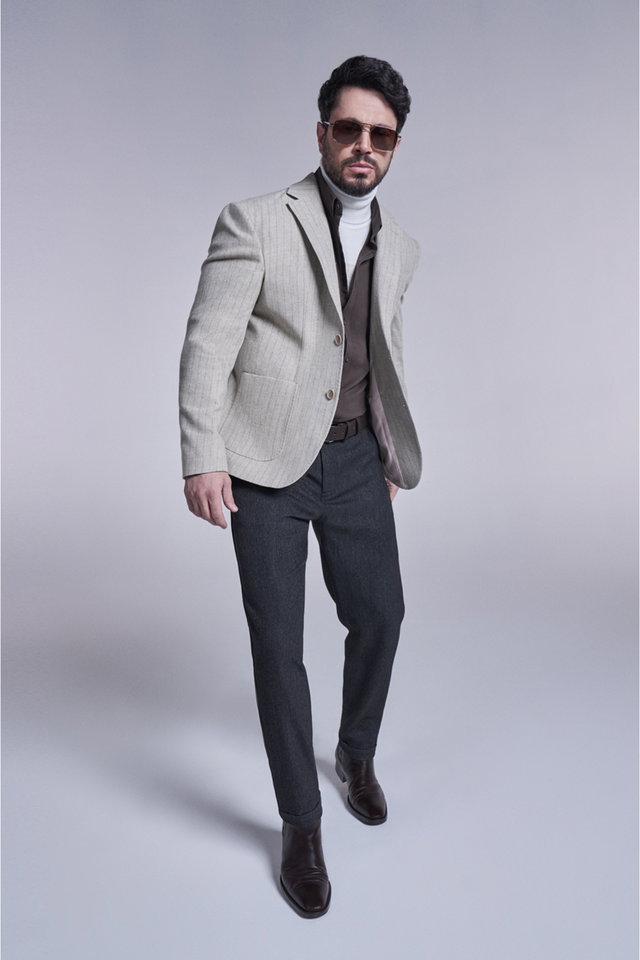 Beige - Men's Beige Mono Collar Lined Pouch Pocket Wool Jacket A32Y4041