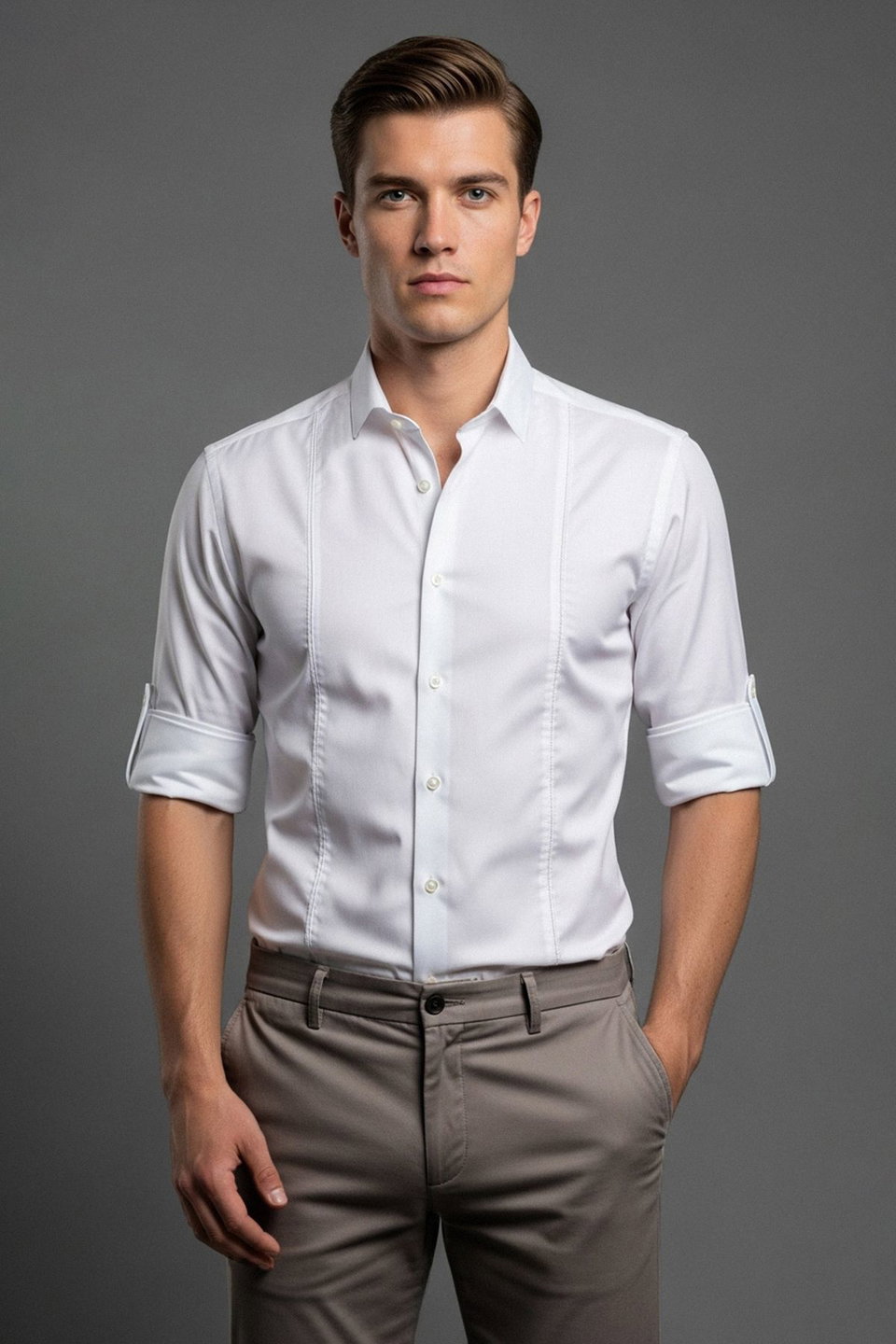 Super Slim Fit Button Collar Handle Epaulette Easy Ironable Shirt TMNSS22GO0091