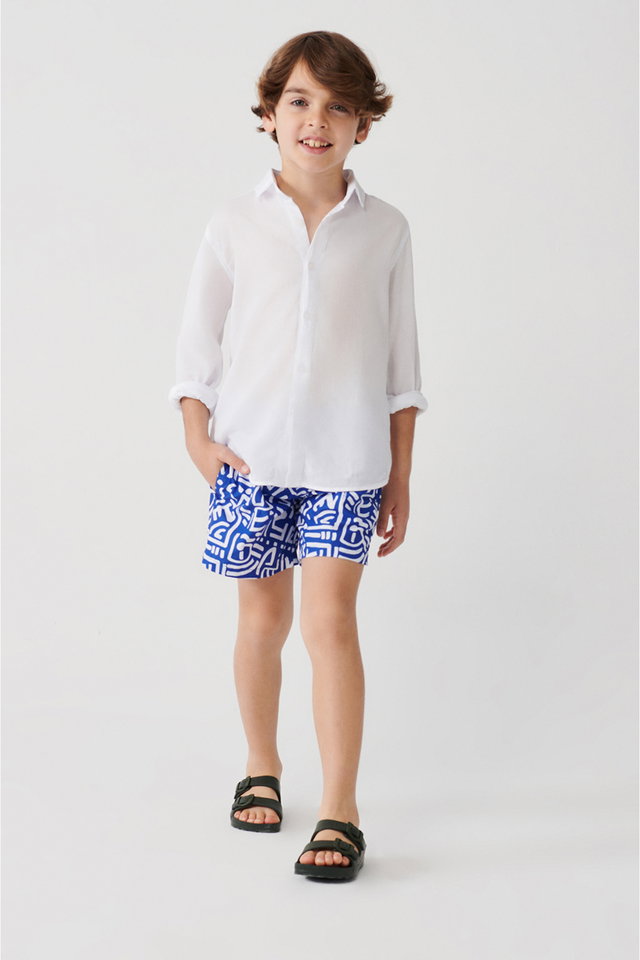 Blue - Boys Blue Quick Dry Printed Kids Swim Shorts A31Y3859