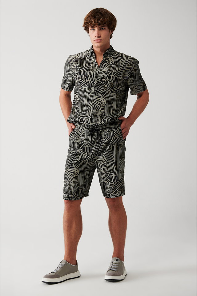 Mink - Men's Mink 100% Viscose Side Pocket Tied Waist Shorts A31Y3720