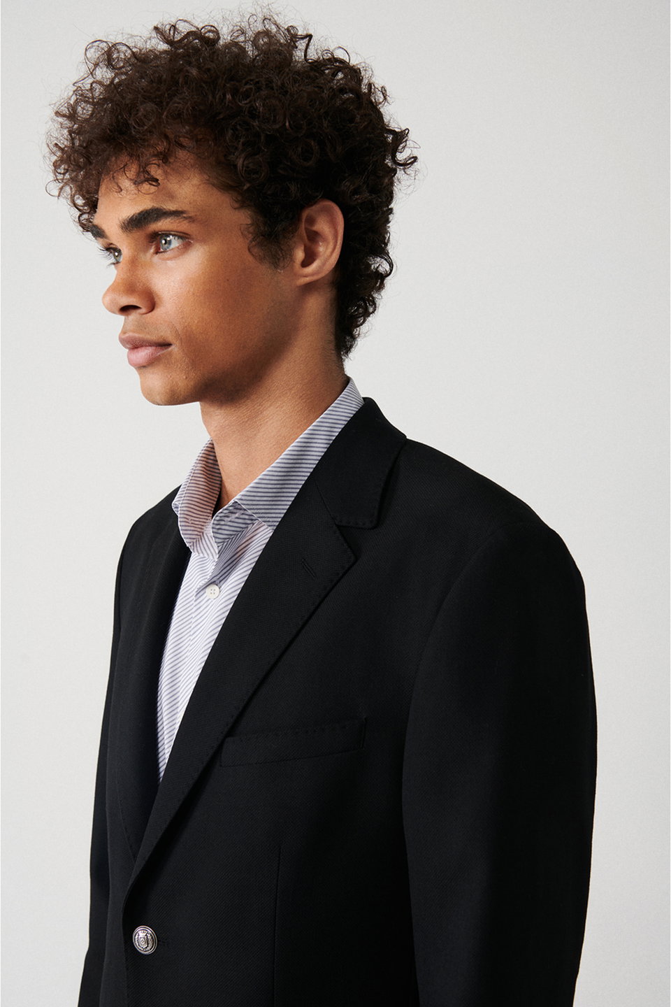 Men's Mono Collar Flap Pocket Lined Double Vent Metal Button Blazer Jacket A32Y4029