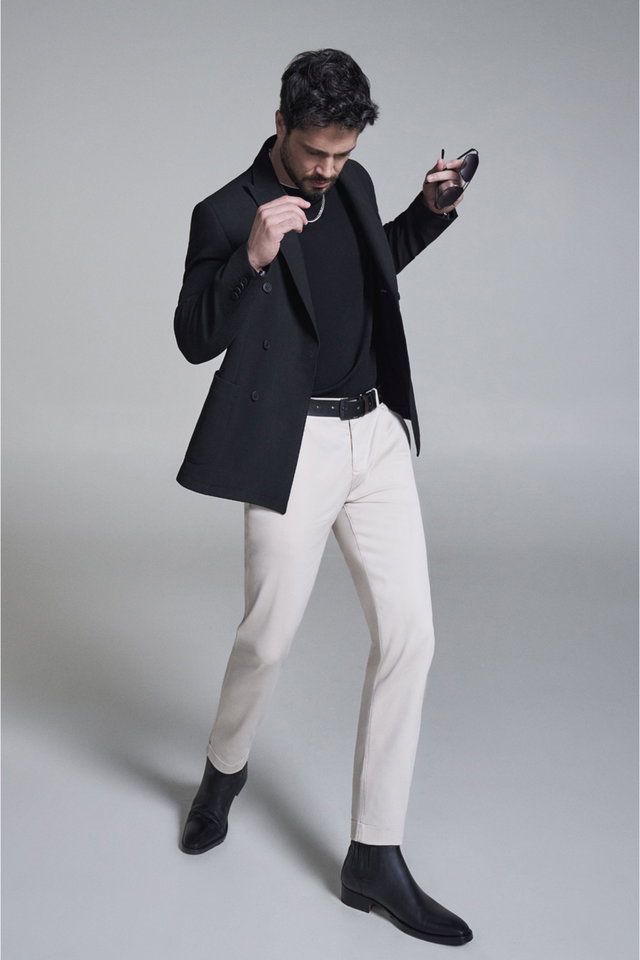 Black - Men's black swallow collar unlined double breasted jacket a32y4052