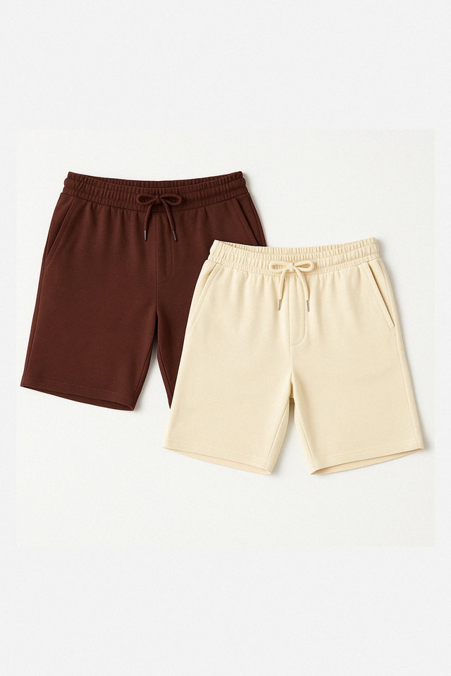 Brown-Beige - Navy Blue-Stone Basic Regular Cut 2 Pack Shorts TMNSS21SR0095