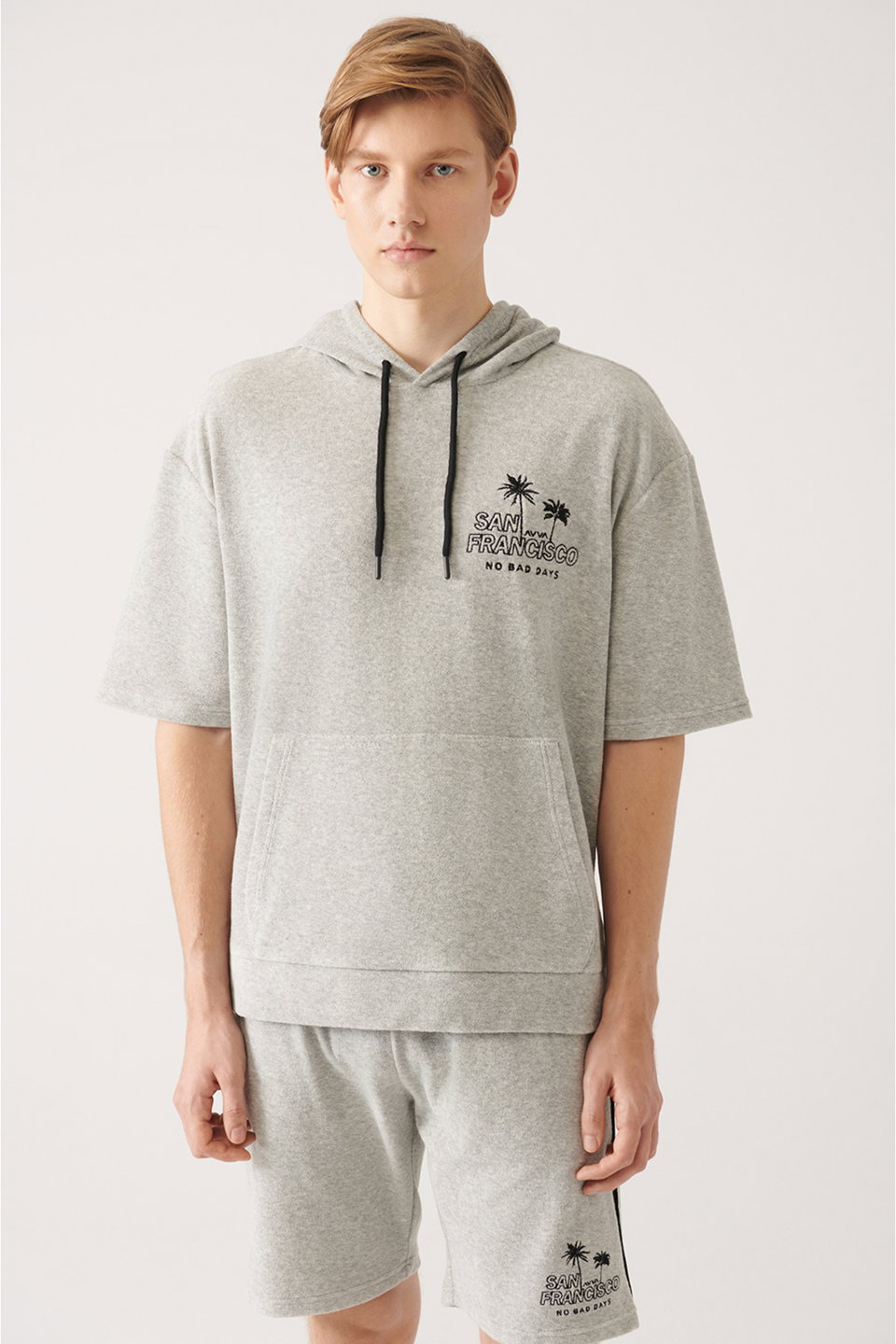 Men's Towel Hooded Cotton 2-Piece Sweatshirt Shorts Set A31Y3345