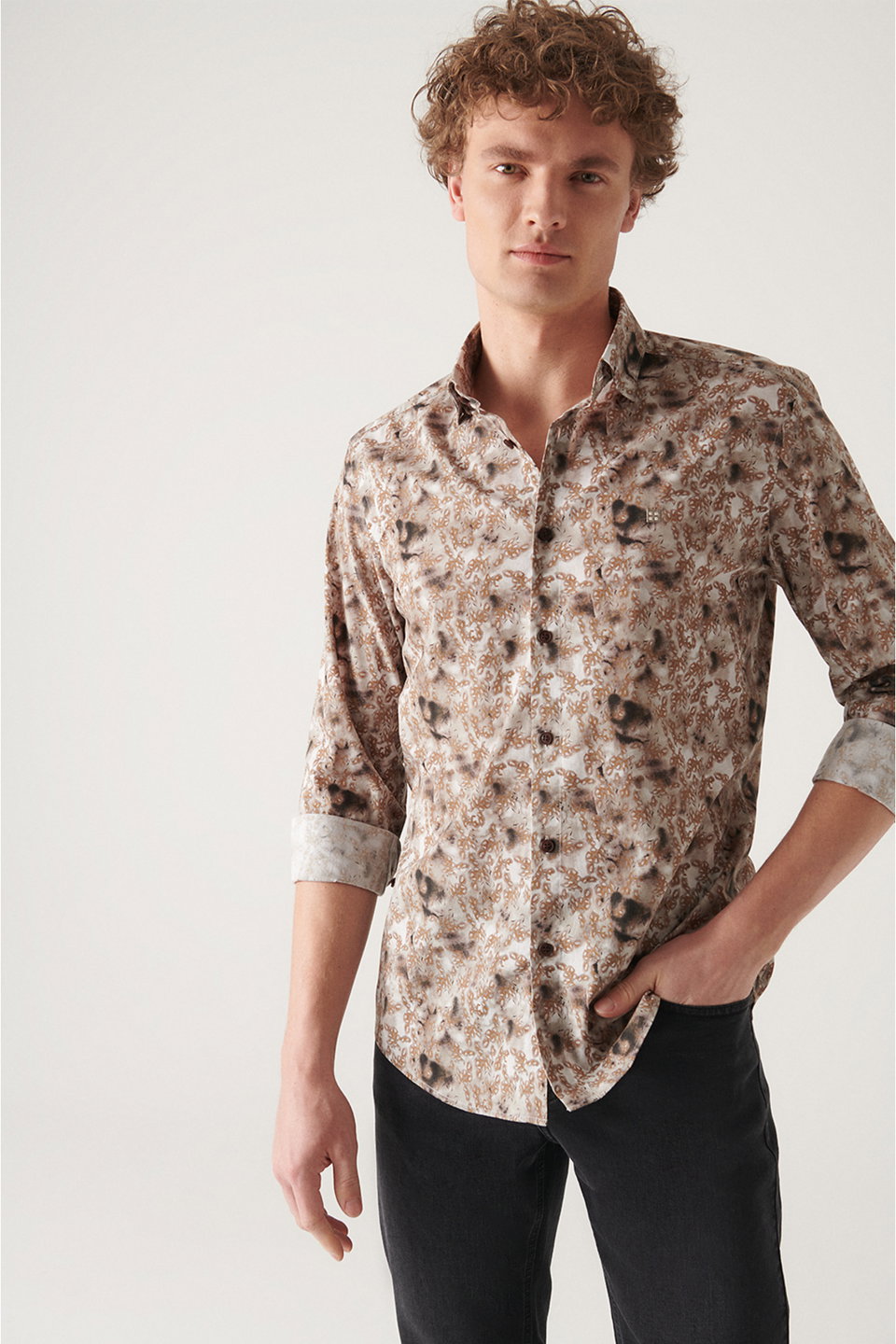 Men's Abstract Patterned 100% Cotton Shirt A22Y2013