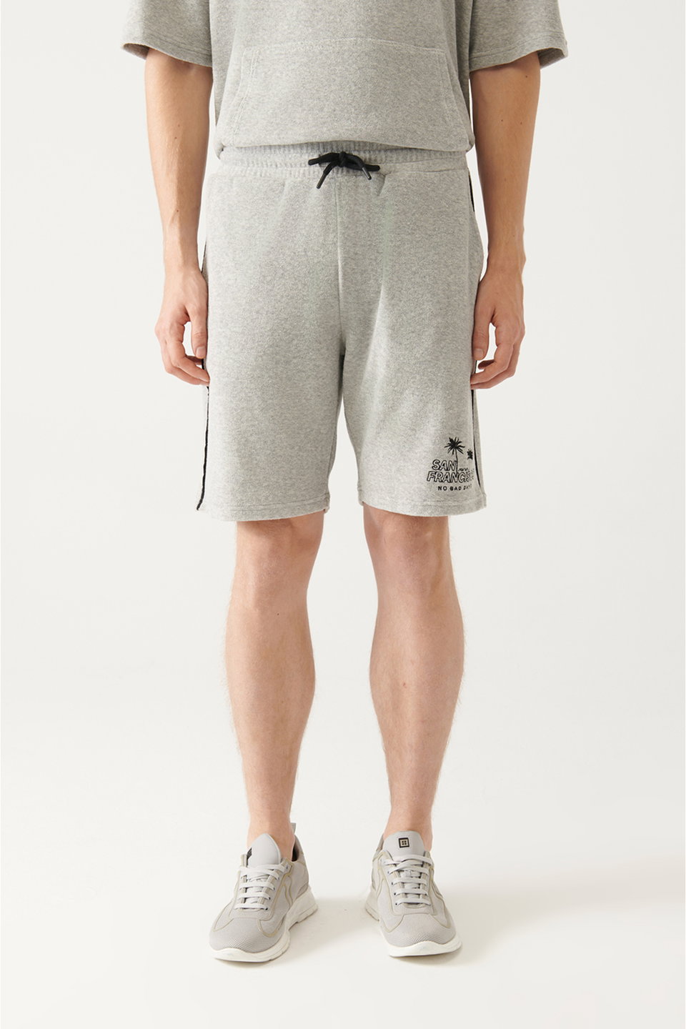 Men's Towel Hooded Cotton 2-Piece Sweatshirt Shorts Set A31Y3345