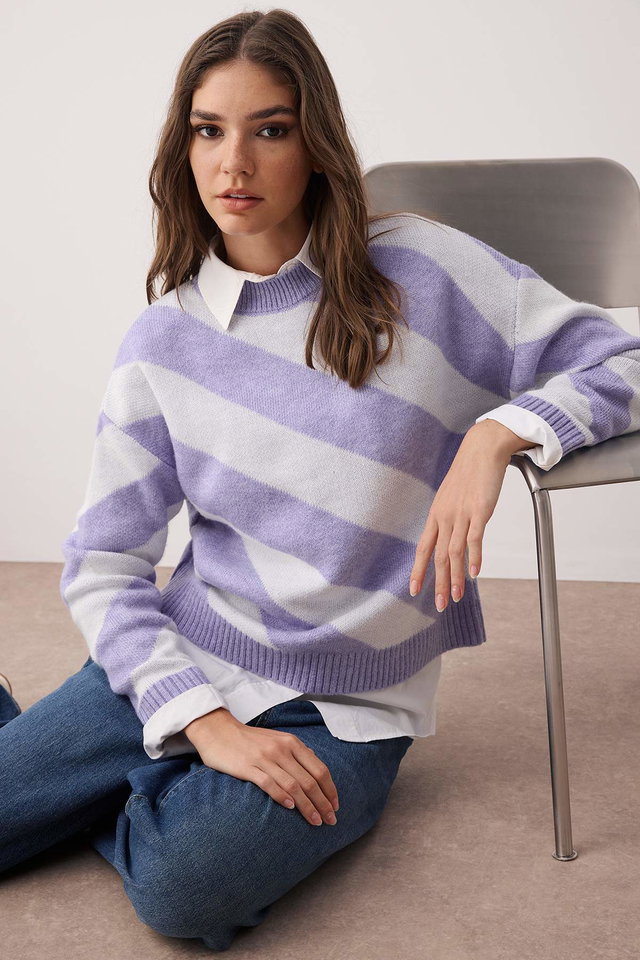 Lilac - Lilac Striped Knitted Sweater TCTAW25AK00059