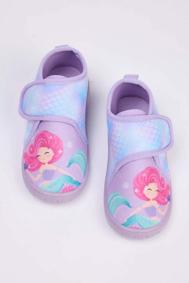 Rosa - Lilac Little Girl Mermaid Printed Kids Slippers TAKAW26ER00001