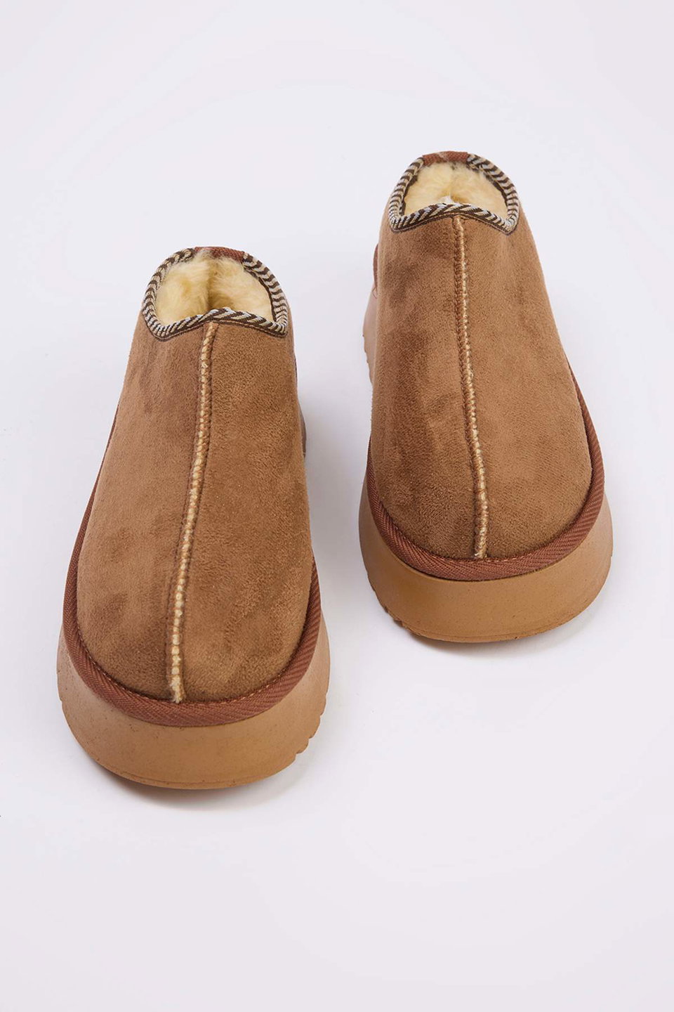 Embroidered Detailed Fur Lined Thick Sole Women's Ankle Slipper Boots TAKAW26BO00003