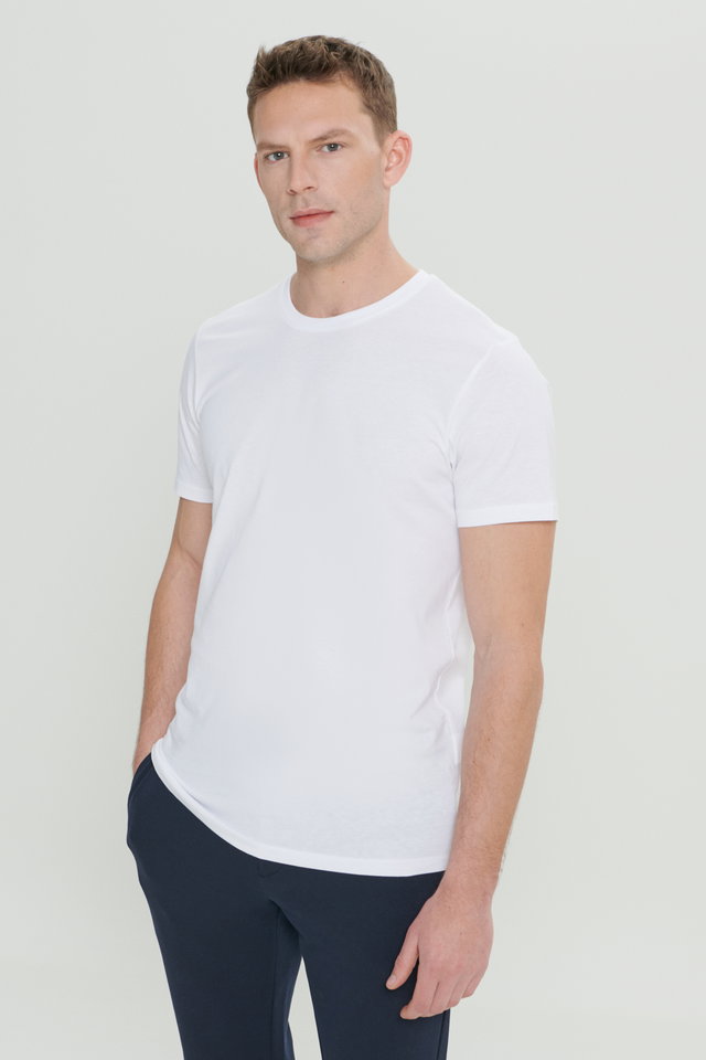 Black-Black-White - 3-Pack Slim Fit Slim Cut 100% Cotton Crew Neck T-Shirt