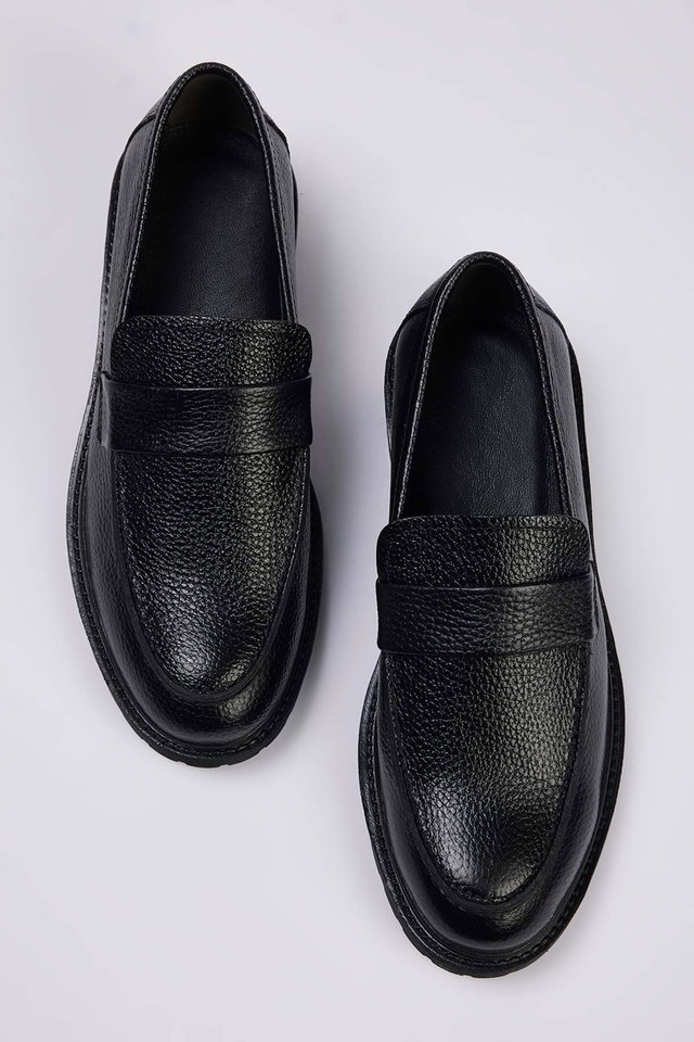 Black - Black Genuine Leather Men's Loafer Shoes TAKAW26LA00004