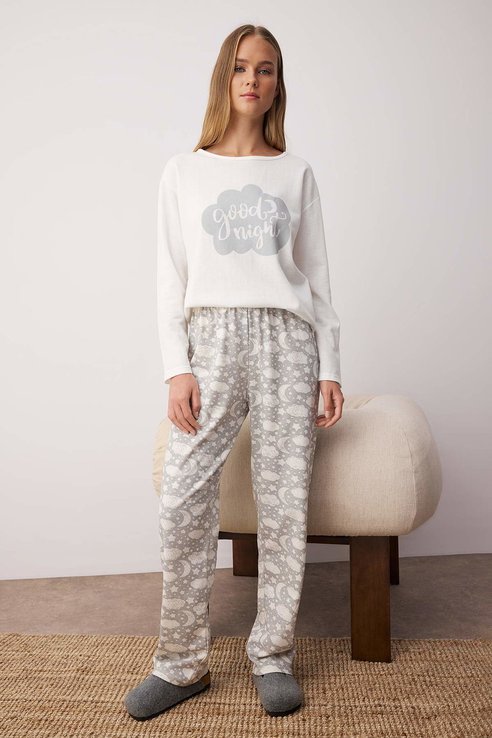 Cotton Leopard Patterned and Christmas Themed Sleep Band Knitted Pajama Set THMAW25PT00223