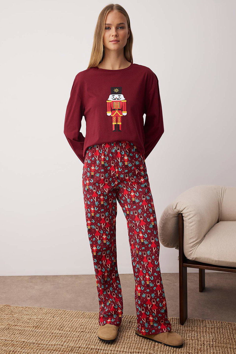 100% Cotton Christmas Themed Knitted Pajama Set THMAW23PT00318
