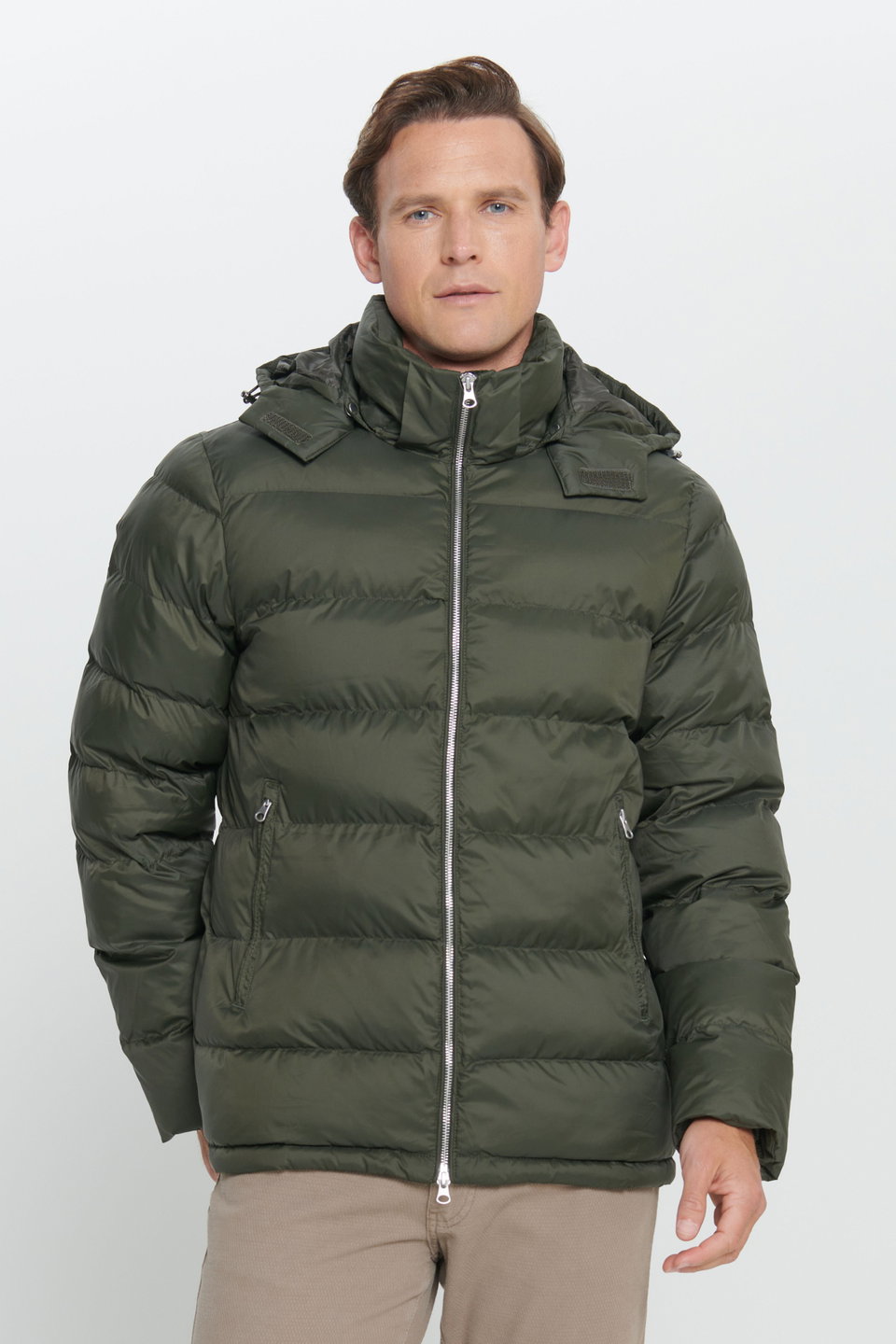 Men's Standard Fit Normal Cut Hooded Stand-Up Collar Coat