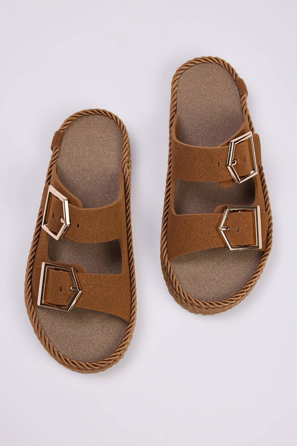 Double Banded Antique Buckled Women's Thick Sole Slippers TAKSS25SD00073