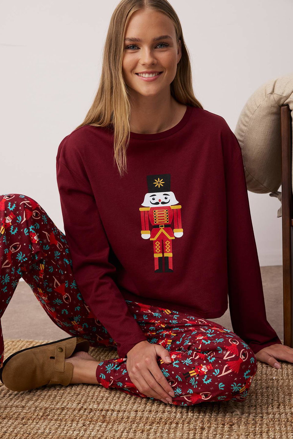 100% Cotton Christmas Themed Knitted Pajama Set THMAW23PT00318
