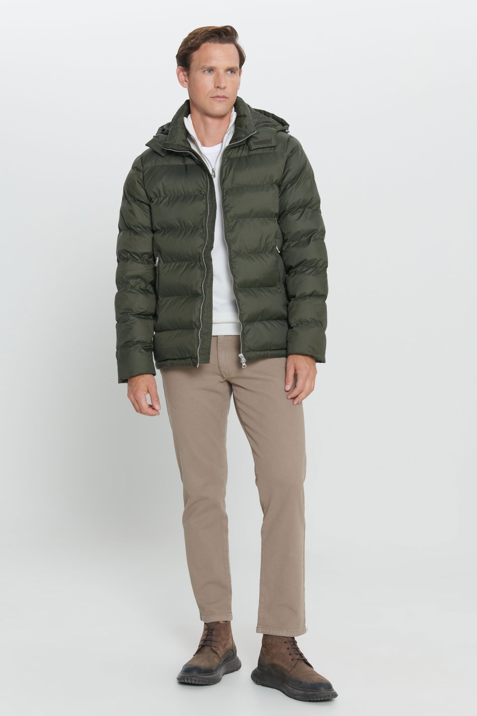 Men's Standard Fit Normal Cut Hooded Stand-Up Collar Coat