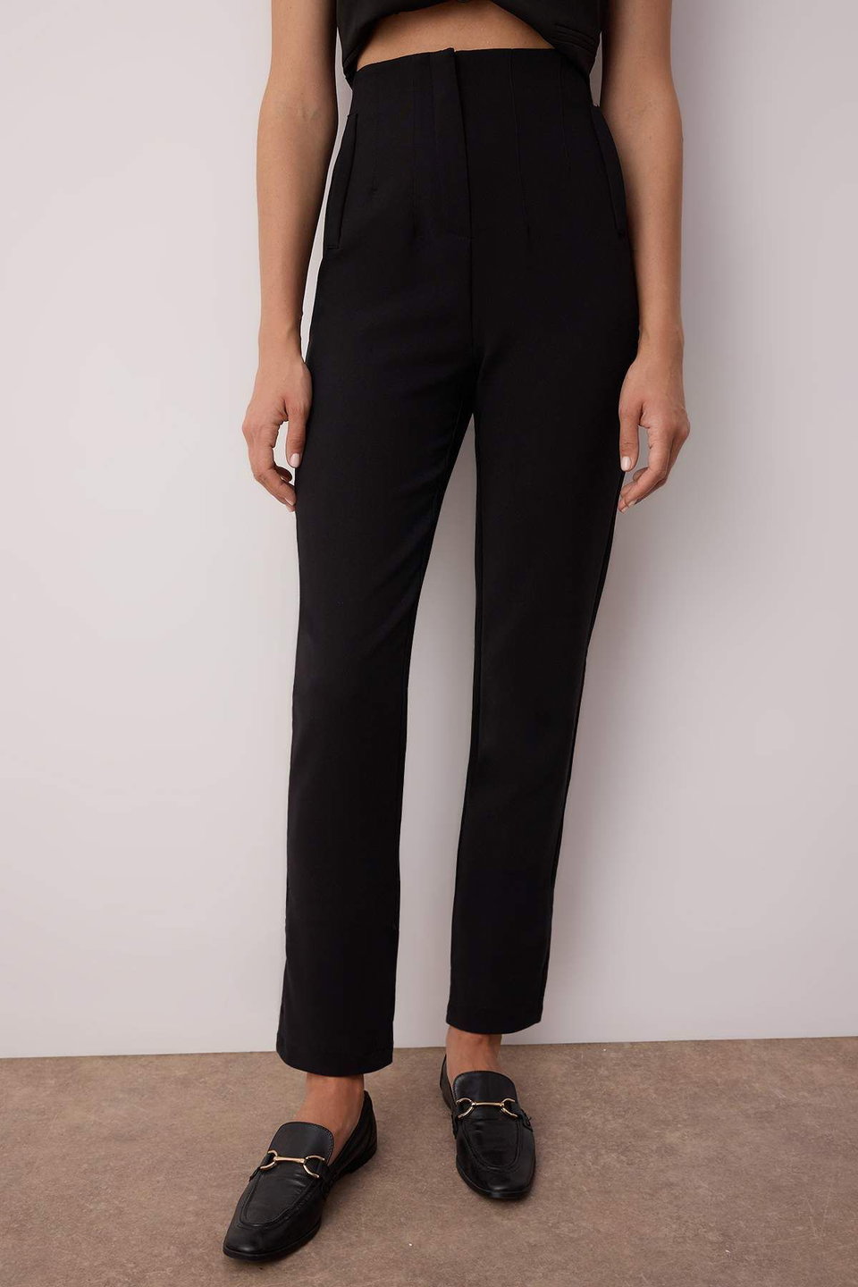 Cigarette Pattern Darted High Waist Ankle Length Woven Fabric Trousers TWOSS20PL0515