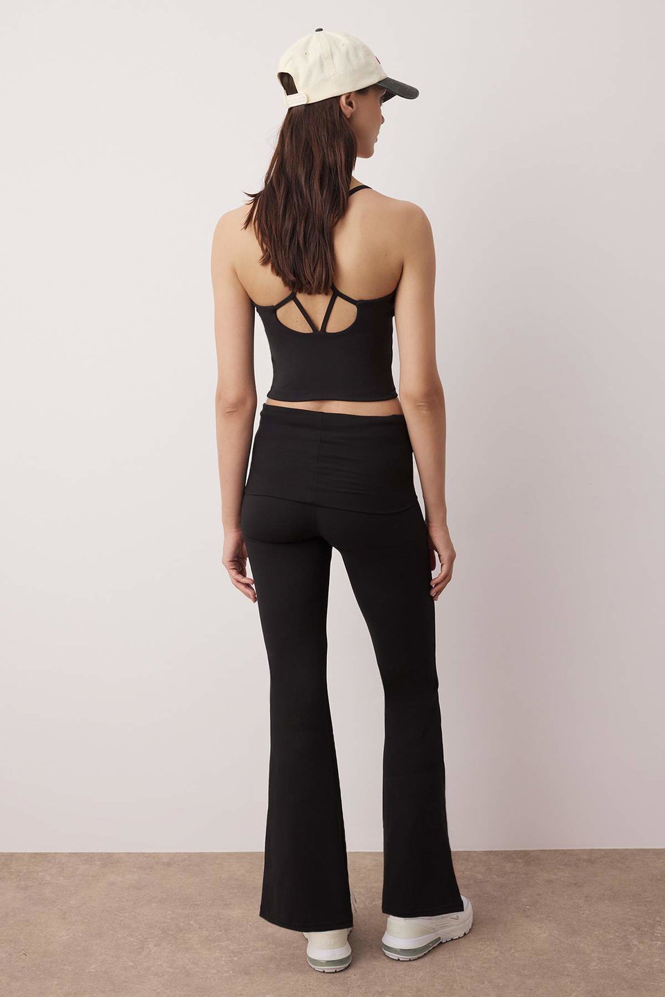 Brushed Soft Fabric Waist Fold Detail Flare/Flare Leg Yoga Knitted Sports Leggings THMAW26TY00001