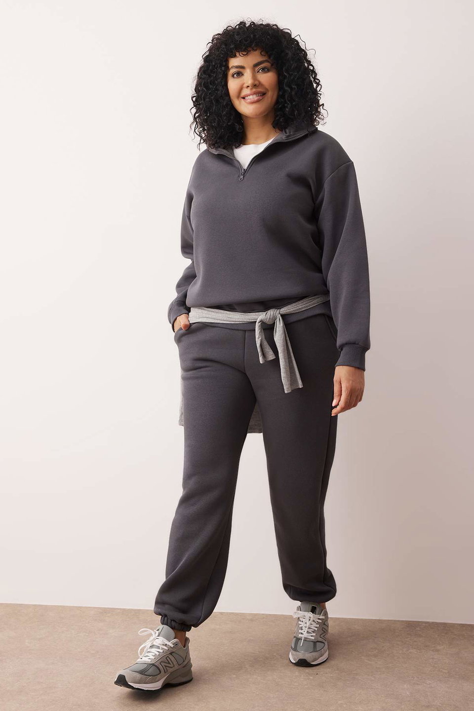 Thick Fleece Lined Zippered Stand-up Collar Jogger Knitted Tracksuit TBBAW26TS00003