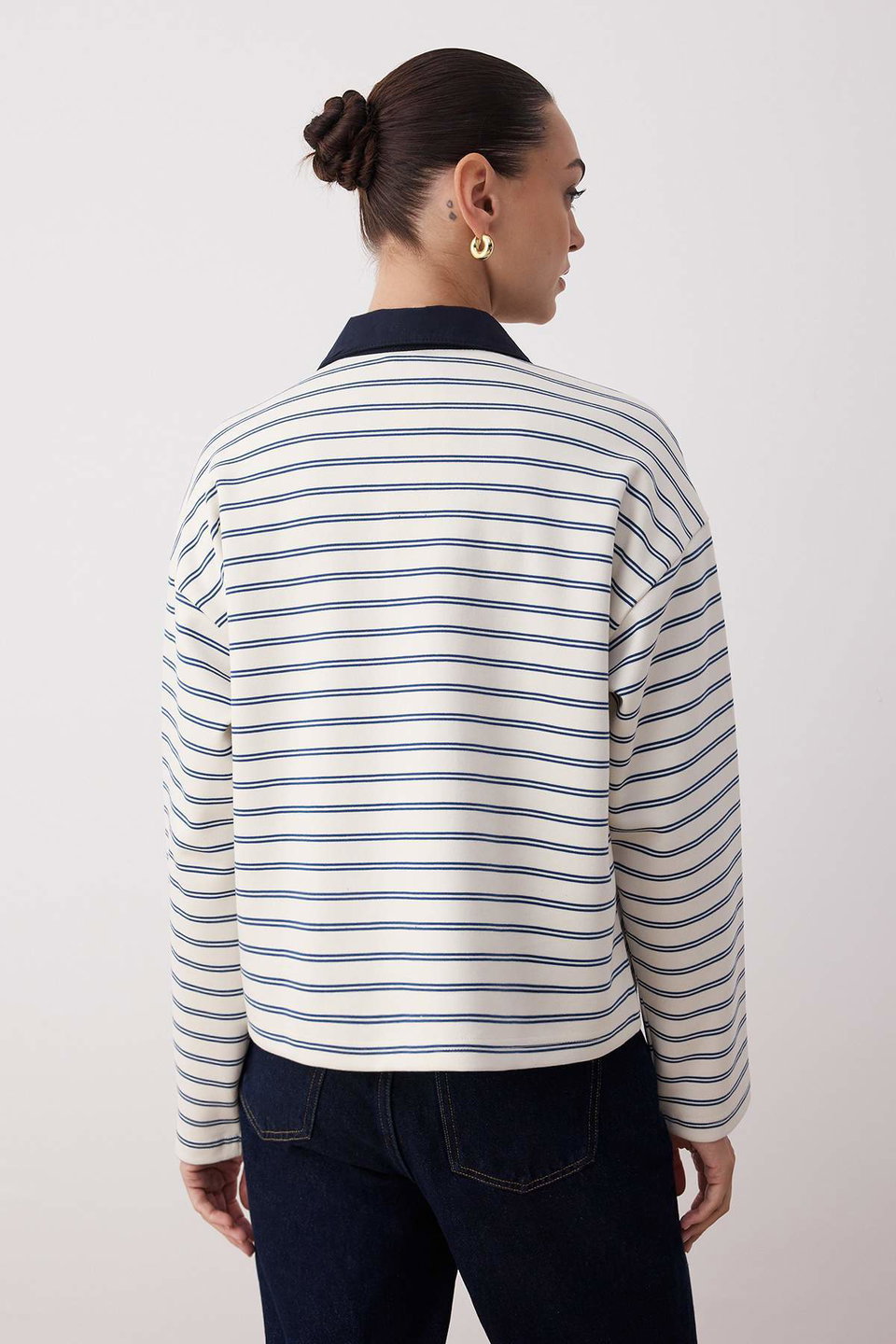 Striped Premium Woven Collar Detail Placket Regular Flexible Knit T-shirt/Sweatshirt TWOAW26TS00004