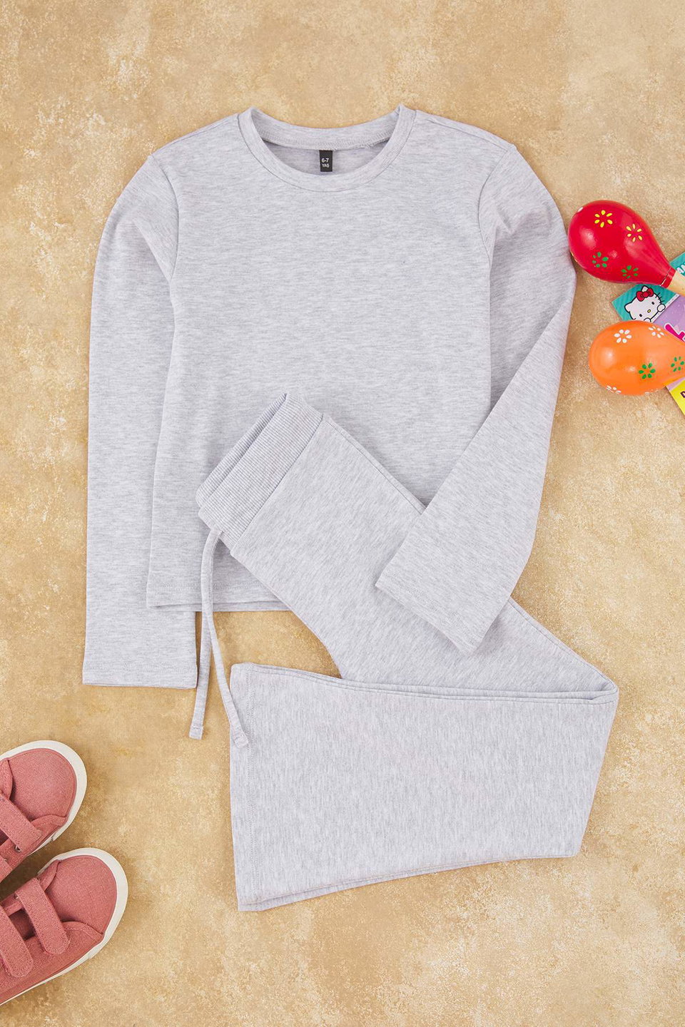 Plain/Basic Flexible Crew Neck Regular Knitted Girls Tights Top and Bottom Set TKDAW26AU00010