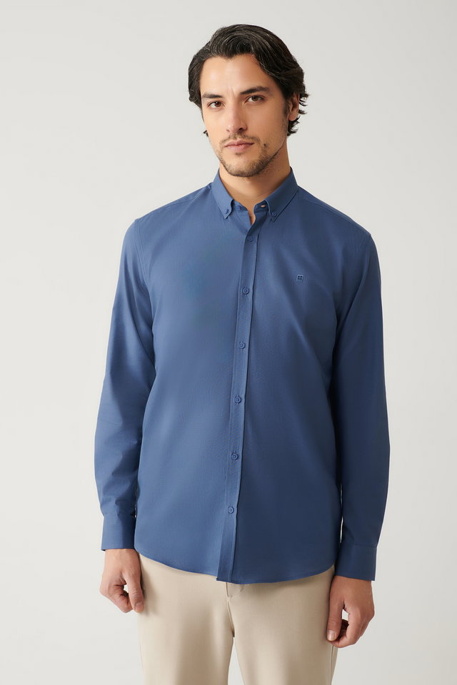 indigo - Men's white linen textured shirt e002141